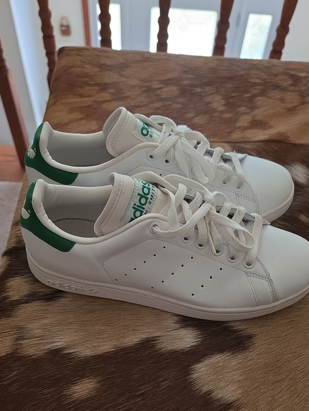 adidas White Leather Sneakers with Green Heel Accents